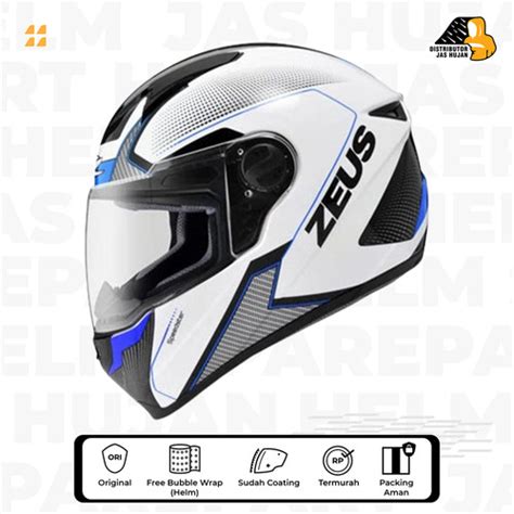 Jual Helm Zeus Zs White Al Blue Fullface Original M Kota