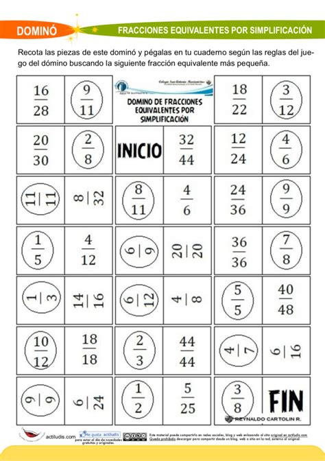 Dominó De Fracciones Equivalentes Por Aproximación Actiludis Fracciones Equivalentes