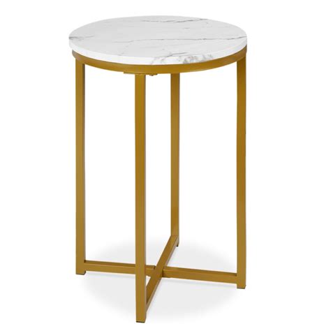 Best Choice Products 16in Faux Marble Modern Round Living Room Accent Side Table W Metal Frame