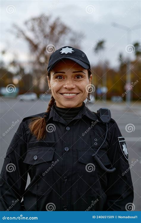 Portrait Of Smiling Police Woman On Street Stock Image Image Of Traffic Officer 240651509