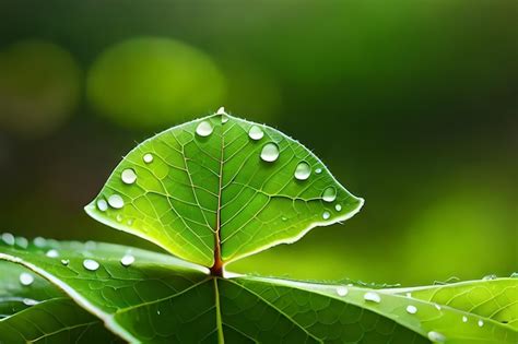 Premium Ai Image A Green Leaf With Water Drops On It