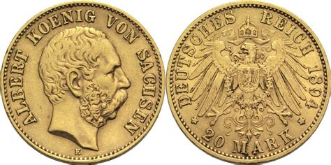 Sachsen Königreich 20 Mark 1894 E Albert 1873 1902 ss MA Shops