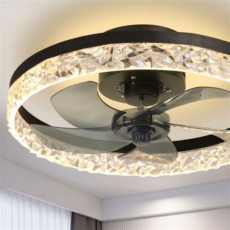 Lustre ventilateur avec luminaire LED décoration diamant Luminaires