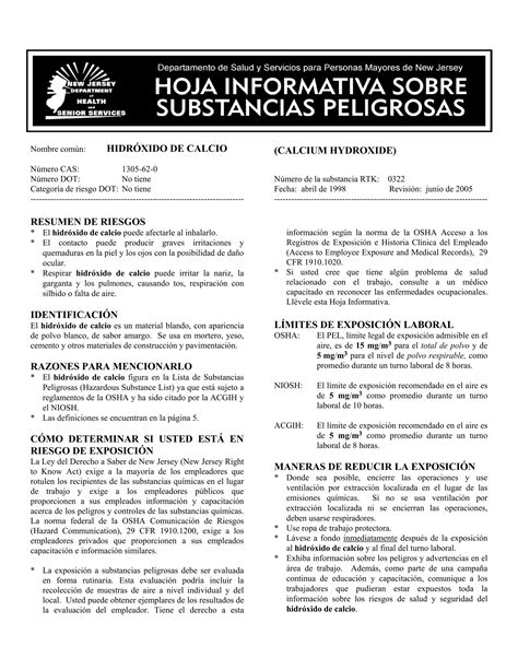 Hoja Informativa Sobre Sustancias Peligrosas Pdf