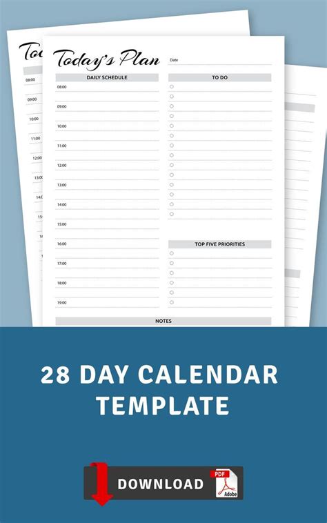 28 Day Calendar Template - Start Using Today | Daily calendar template ...