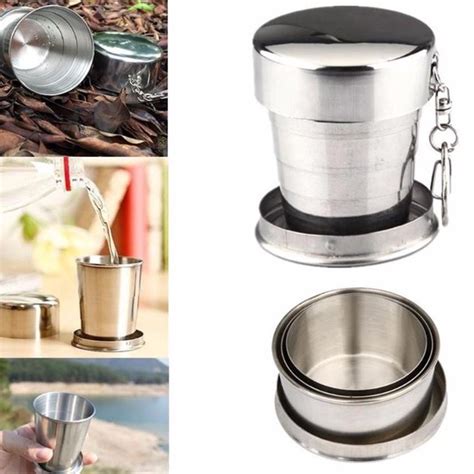 Travel Stainless Steel Collapsible Cup With Metal Keychain 304 Stainless Steel Telescopic Cup