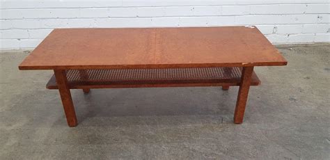 Lot Vintage Veneered Coffee Table With Rattan Shelf Below H41 X W121