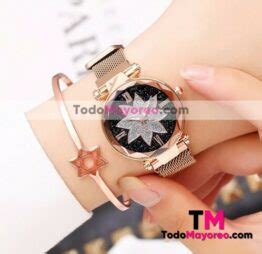 Reloj Rosa Y Destellos Gold Rose Extensible Metal Mesh Imannumeros