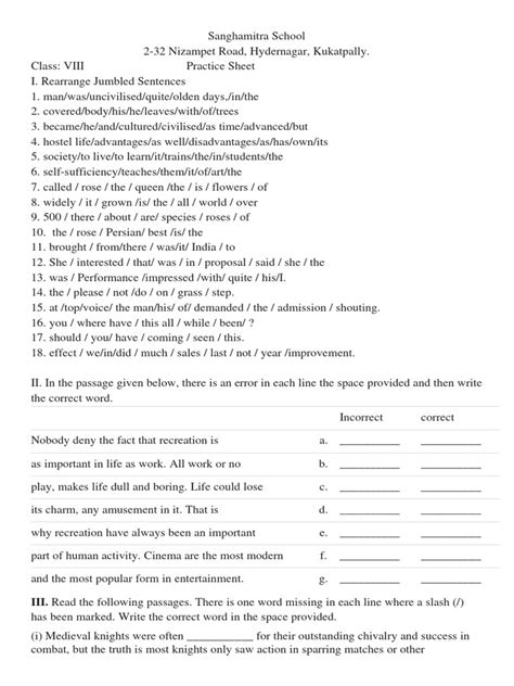 English Practice Worksheet Class 8 Pdf Sex Sexual Reproduction