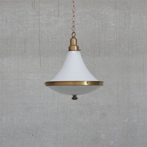 Two Tone Opaline And Brass Pendant Light The Netherlands 1940s For