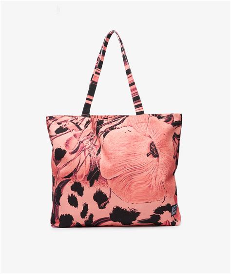 Pink Rassvet Flower Print Denim Woven Tote Bag Svd