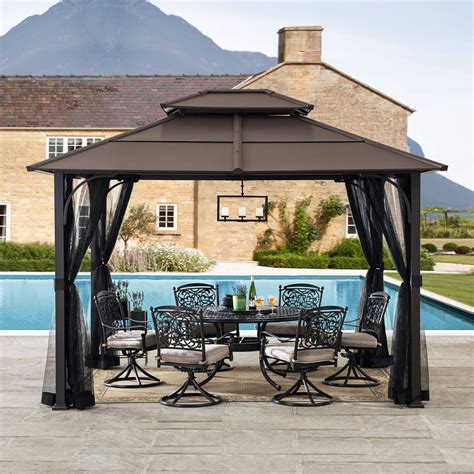 Sunjoy Lindsay 10 Ft X 12 Ft Brown Steel Gazebo With 2 Tier Hip Roof Hardtop Buy Online In