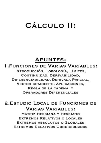 Apuntes Calculo II Funciones De Varias Variables Y Estudio Local De