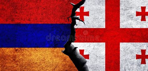 Georgia Vs Armenia Flags on a Wall with Crack. Stock Image - Image of ...