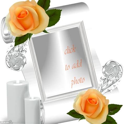 A White Frame With Two Orange Roses On It And The Words Click To Add Photos