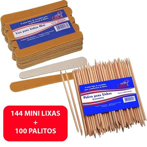 144 Mini Lixas De Unhas 100 Palitos Laranjeira Manicure Santa Clara