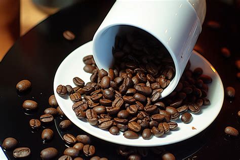 Coffee Cup With Coffee Beans Near It Background Lucky Mug Object