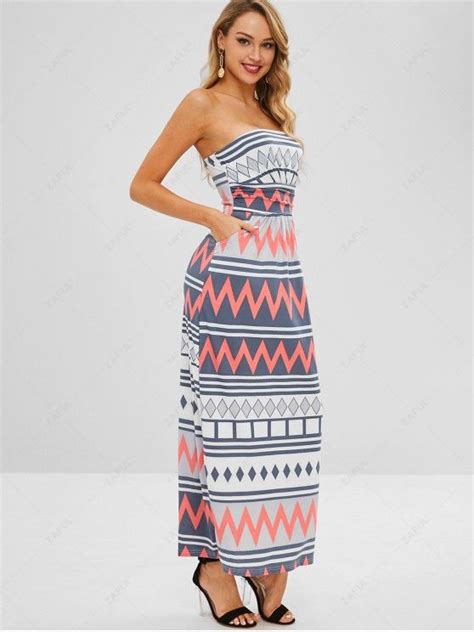 37 Off 2020 Strapless Printed Maxi Dress In Multi Zaful