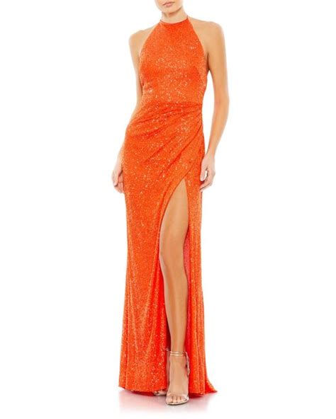 Mac Duggal Sequin Halter Gown In Orange Lyst