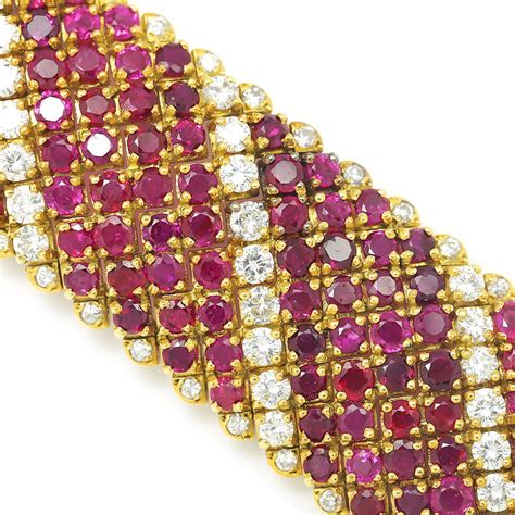 Vintage Ruby Bracelet with Diamonds 18K Yellow Gold 33.00ctw - Once Upon A Diamond