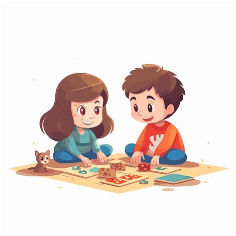 Deux enfants s amusant tout en jouant à un jeu de société Illustration