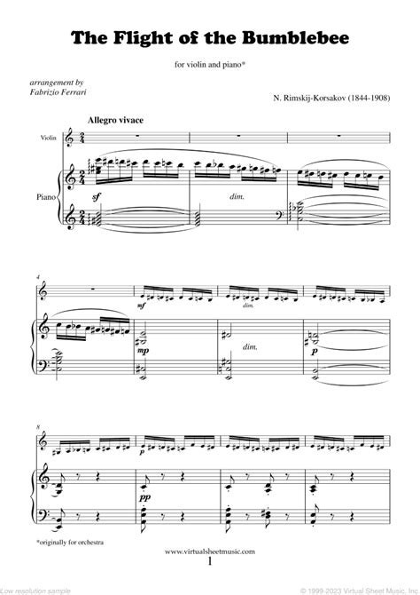 Rimsky Korsakov The Flight Of The Bumblebee Sheet Music For Violin