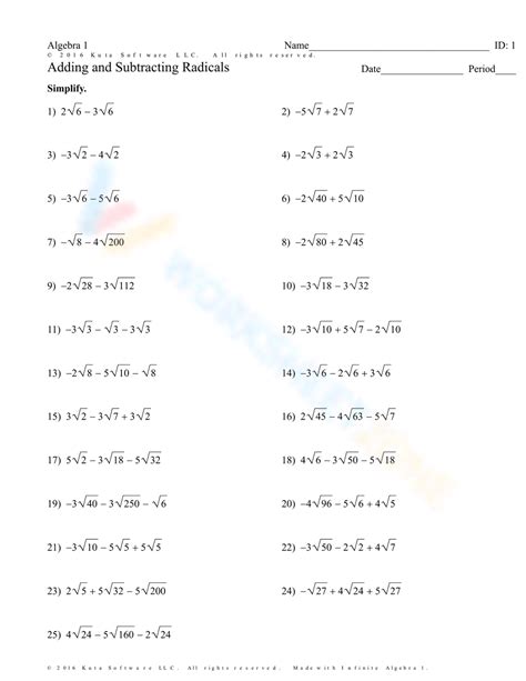 20 Free Adding And Subtracting Radicals Worksheets For Students