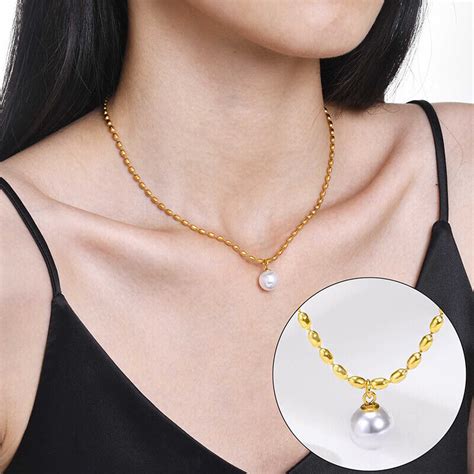 French Light Luxury Imitation Pearl Pendant Oval Bead Chain Necklace