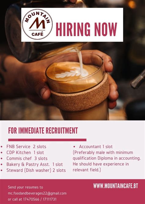 Job Vacancy Announcement For Immediate Recruitment Mountain Café