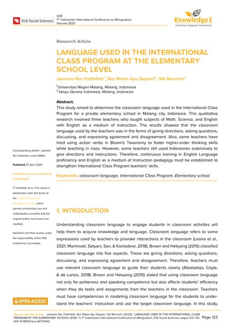 (PDF) Language Used in The International Class Program at The Elementary School Level