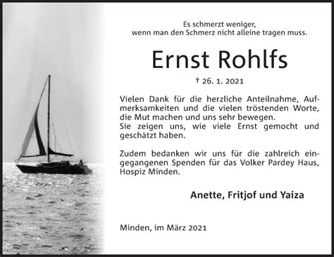 Traueranzeigen Von Ernst Rohlfs Trauer MT De