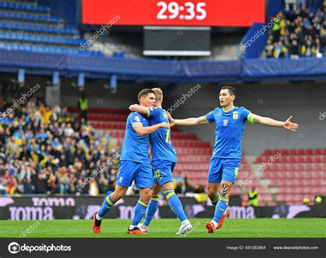 Prague Czechia October Ukrainian Players Celebrate Georgiy Sudakov