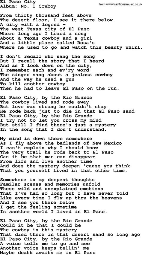 El Paso City, by Marty Robbins - lyrics