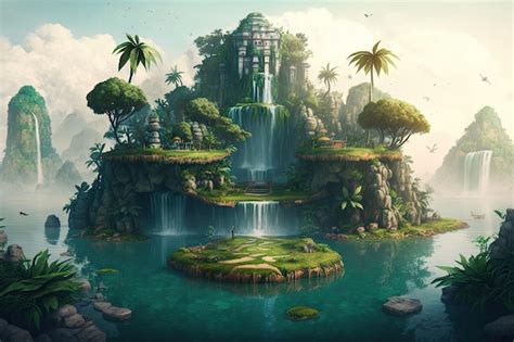 Premium AI Image A Surreal Float Island With A Jungle Setting