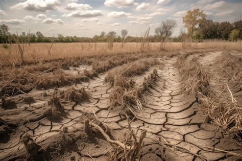 Premium Photo Droughtstricken Field With Dried Crops And Cracked