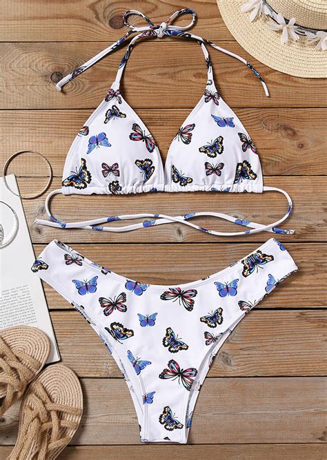 Butterfly Halter Bikini Set White Fairyseason