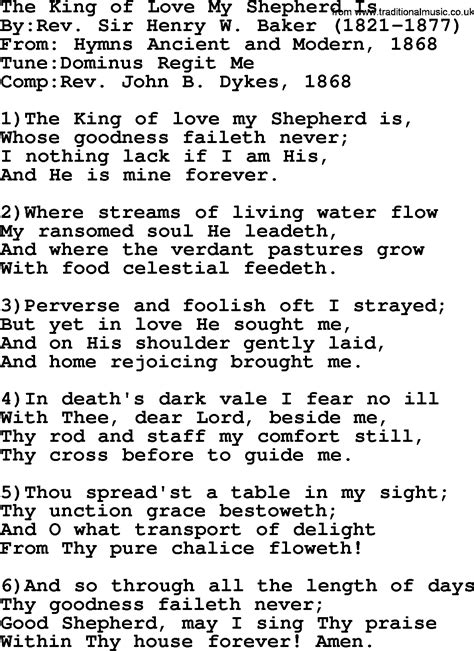 Methodist Hymn The King Of Love My Shepherd Is Lyrics With Pdf