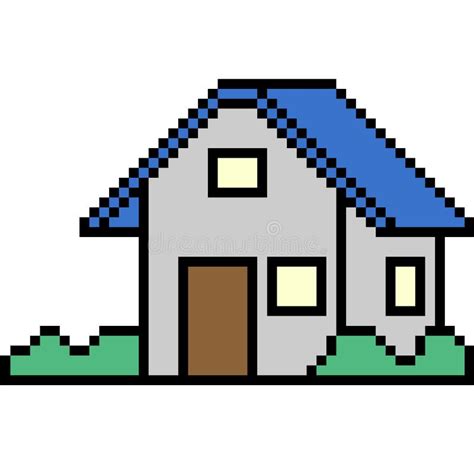 Pixel House Isolated On White Background Graphics For Games 8 Bit