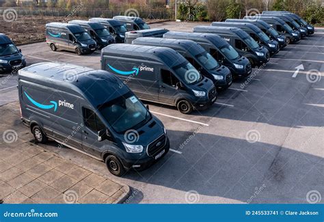 Row Of New Ford E Transit Vans With Amazon Prime Livery Editorial Photo