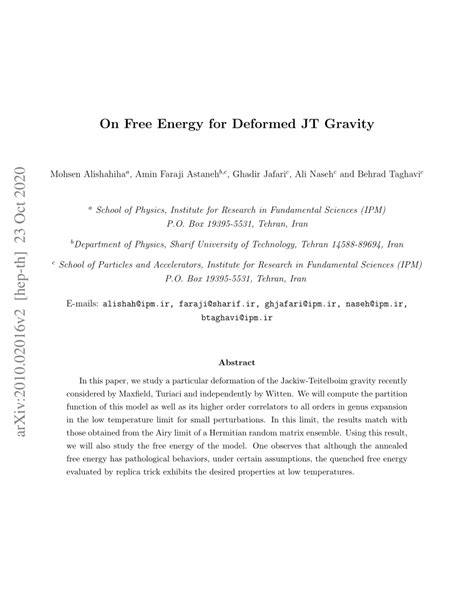 PDF On Free Energy For Deformed JT Gravity