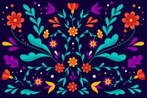 Colorido Fondo Mexicano Con Flores Y Hojas Vector Gratis