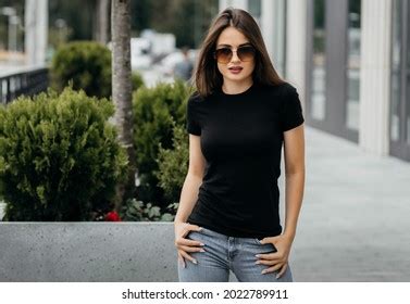 Stylish Brunette Girl Wearing Black Tshirt Stock Photo Shutterstock
