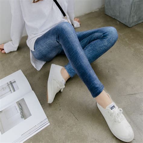 Imitation Denim Spring And Autumn Outer Wear Thin Stretch Leggings High