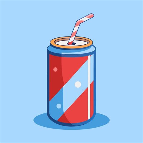 Una Lata Roja Y Azul De Refresco Con Una Pajita En Ella Vector