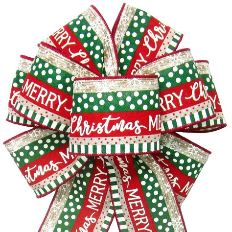 8 Red And Green Stripes Merry Christmas Wreath Bows By