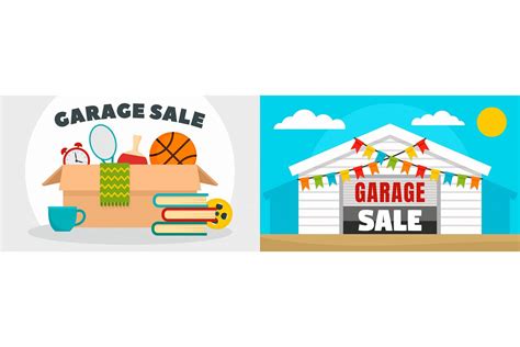 Garage sale banner set, flat style