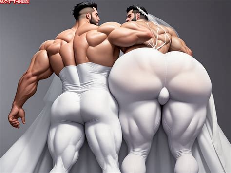 Cartoon Naked Characters Two Big Muscular Male In Wedding Dress Tight