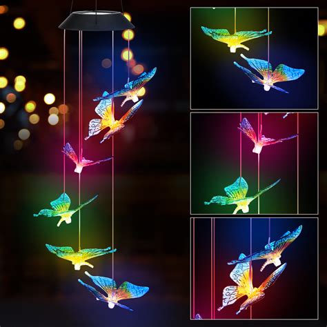 Solar Powered Color Changing Led Butterfly Wind Chimes Multi Solar