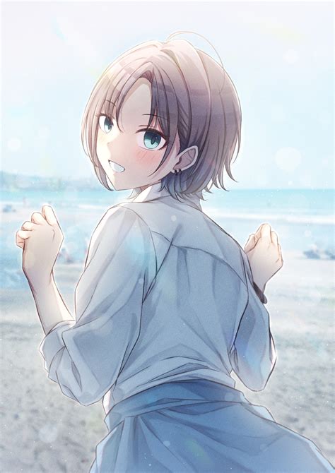 The Big Imageboard Tbib 1girl Absurdres Ahoge Asakura Toru Beach Blue Cardigan Blush