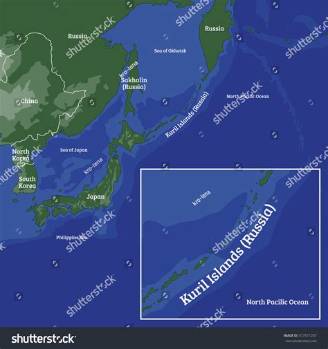 Colored Fragment Map Kuril Islands vector de stock libre de regalías